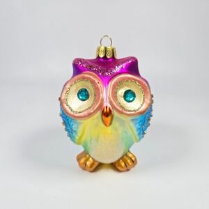 Beautiful Pier 1 one Imports Glass Owl Ornament‎ Christmas Bejeweled Glitter